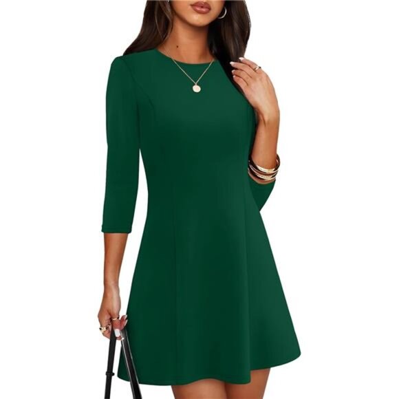 Womens A-Line Boat Neck Mini Dress Green main image 4